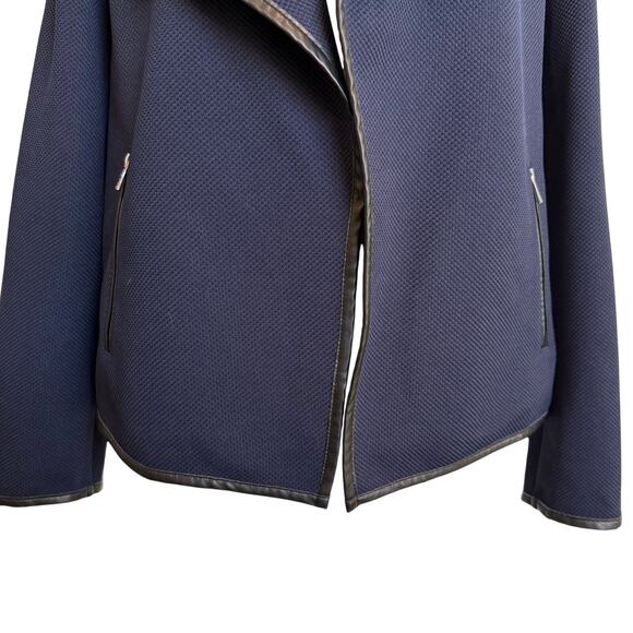 Calvin Klein Sweater Moto Jacket Size XL Blue Knit Black Trim Textured Pockets - Picture 3 of 9